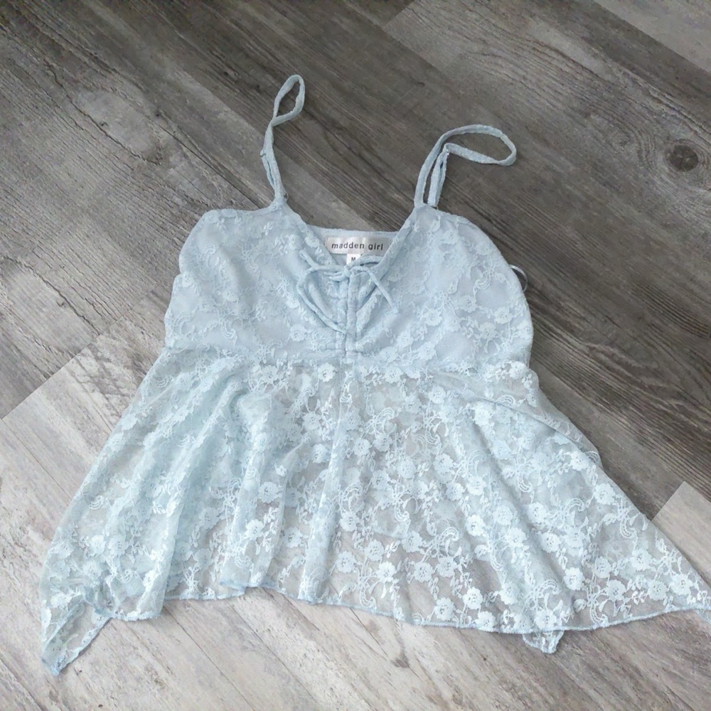 Elegant Light Blue Lace Blouse